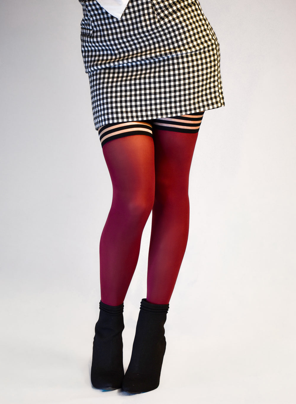 Heather: Cabernet Opaque Thigh Highs. Petite to Plus Size