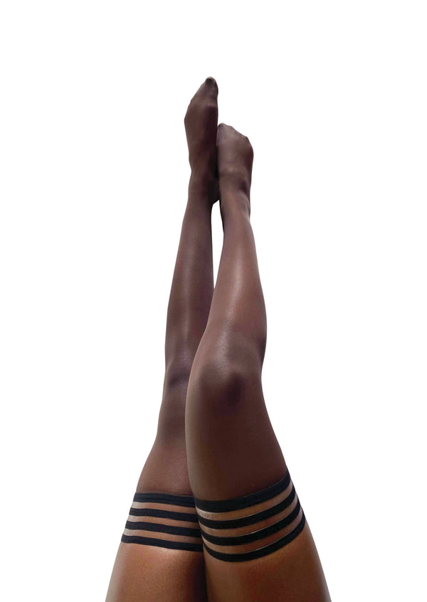 Women of Color, thigh high stockings for black women, Kixies thigh highs, Petite to Plus Size, Nude Stockings