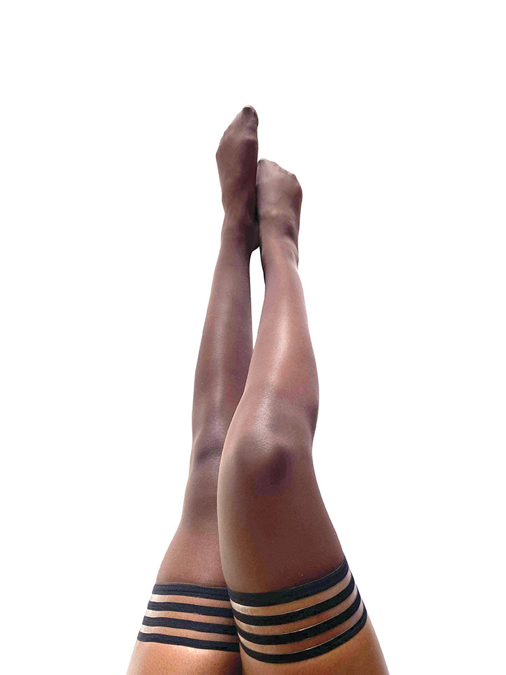 black high highs, women of color, plus size, black, stockings, stay-ups, Kixies thigh highs