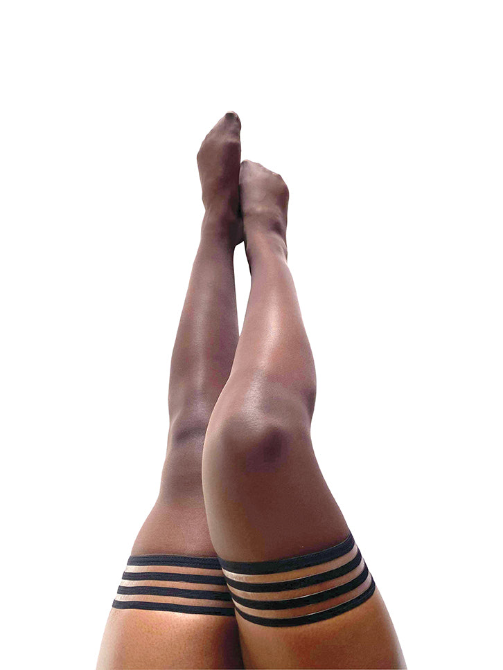 black high highs, women of color, plus size, black, stockings, stay-ups, Kixies thigh highs