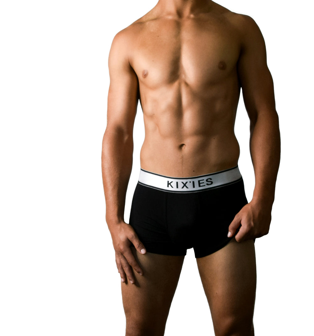 Elastane Men's trunk brief underwear, black trunks, Kixies