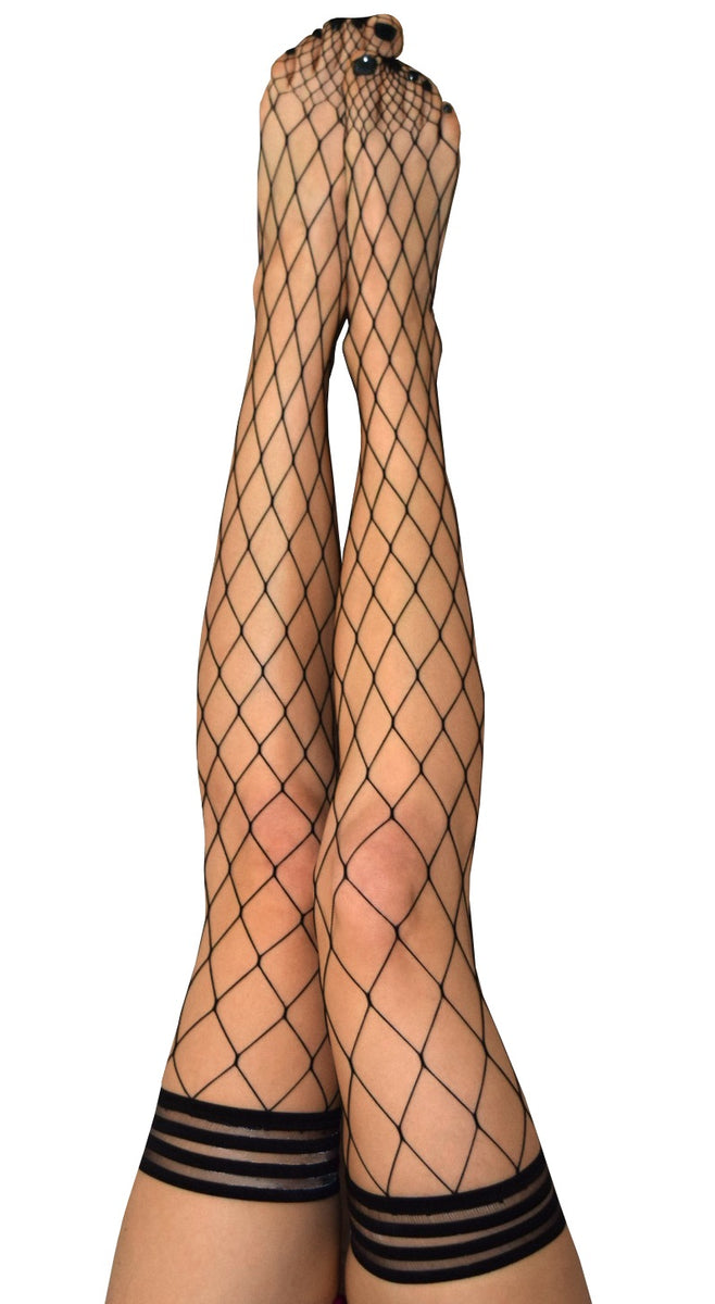 Michelle: Large Fishnet Thigh High Stockings. Petite to Plus Size