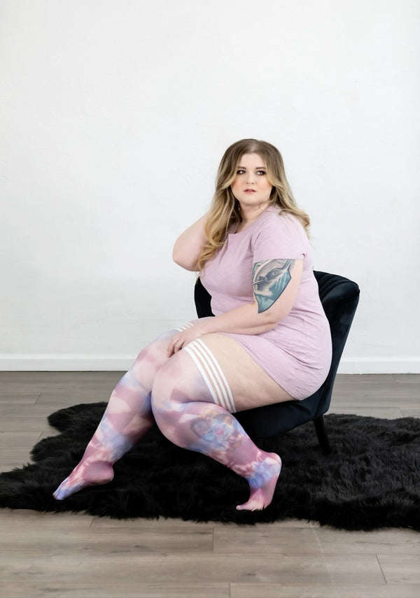 Plus Size,Blue purple tie dye stockings, thigh highs, tights, fun thigh highs, Stay ups, tie dye, Kixies