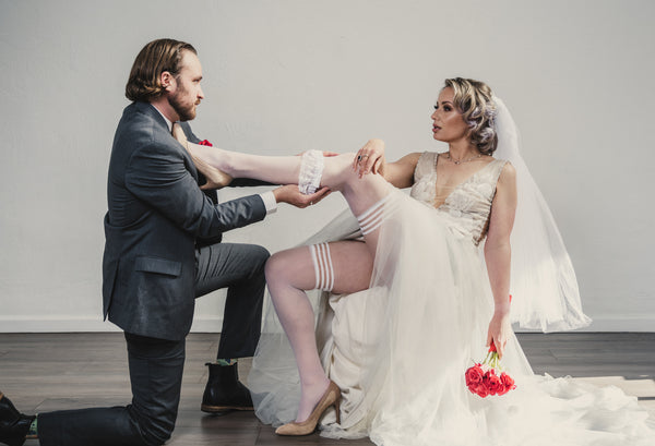 white sheer thigh high stockings for wedding day