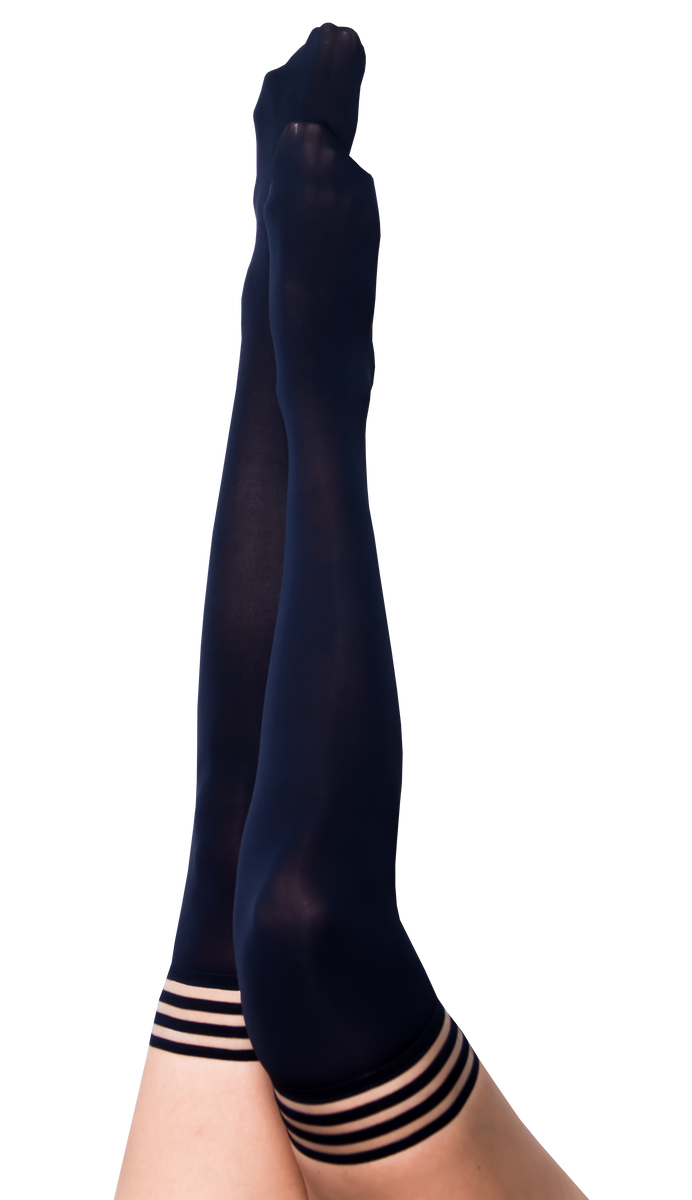 Selma Navy Blue Opaque Thigh High Stockings. Petite to Plus Size