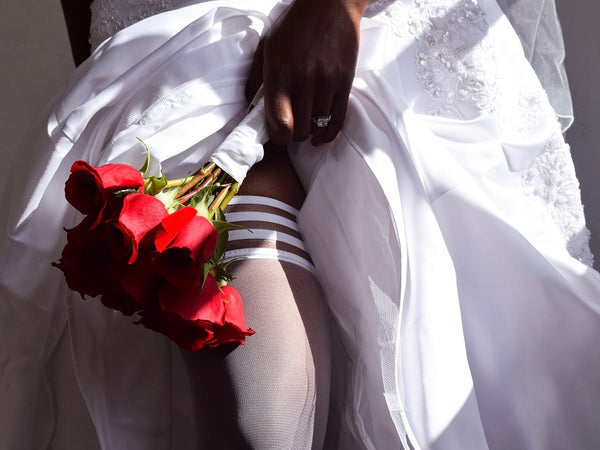white sheer thigh high stockings for wedding day