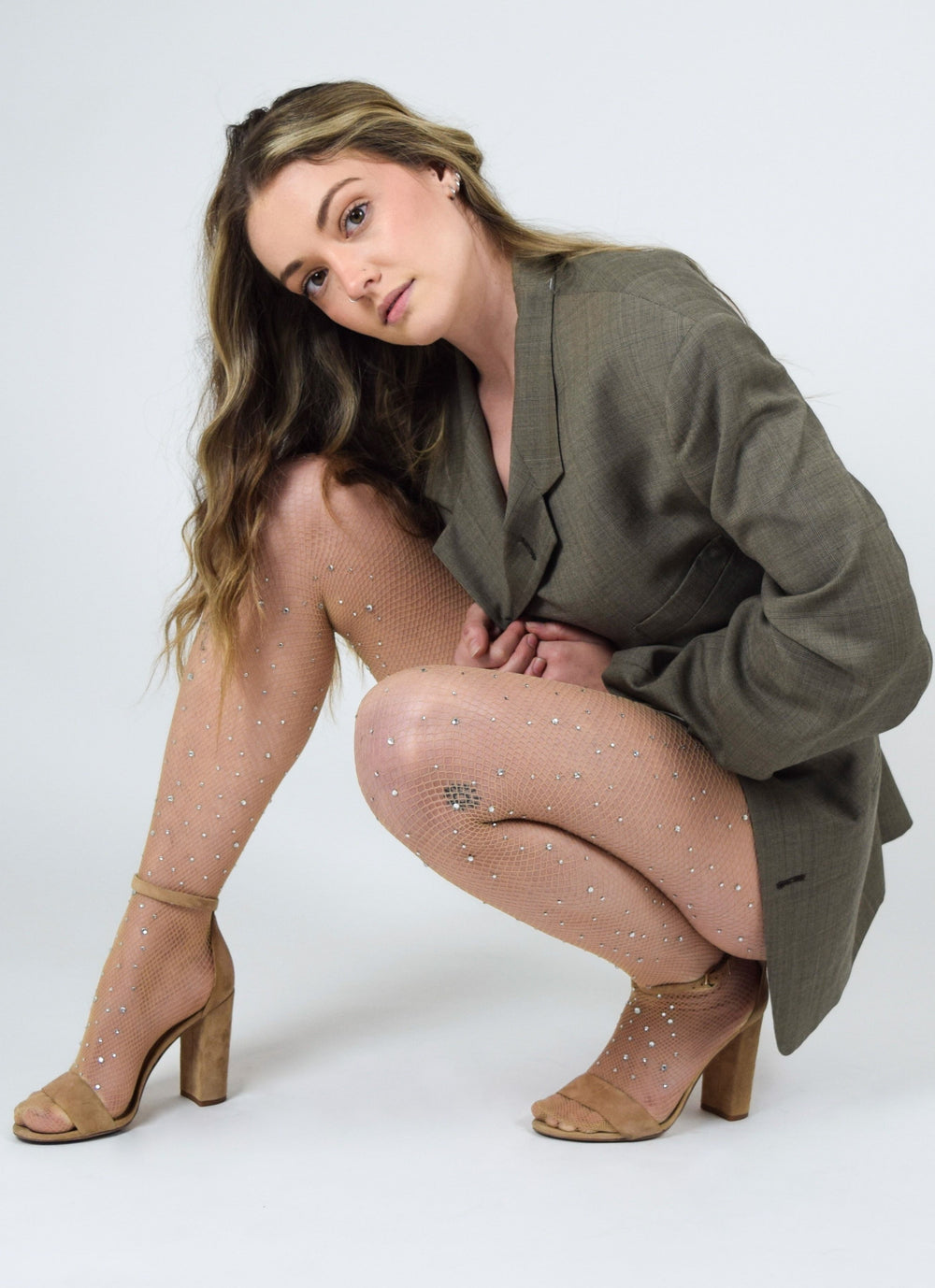 women's fishnet rhinestone tights, nude color