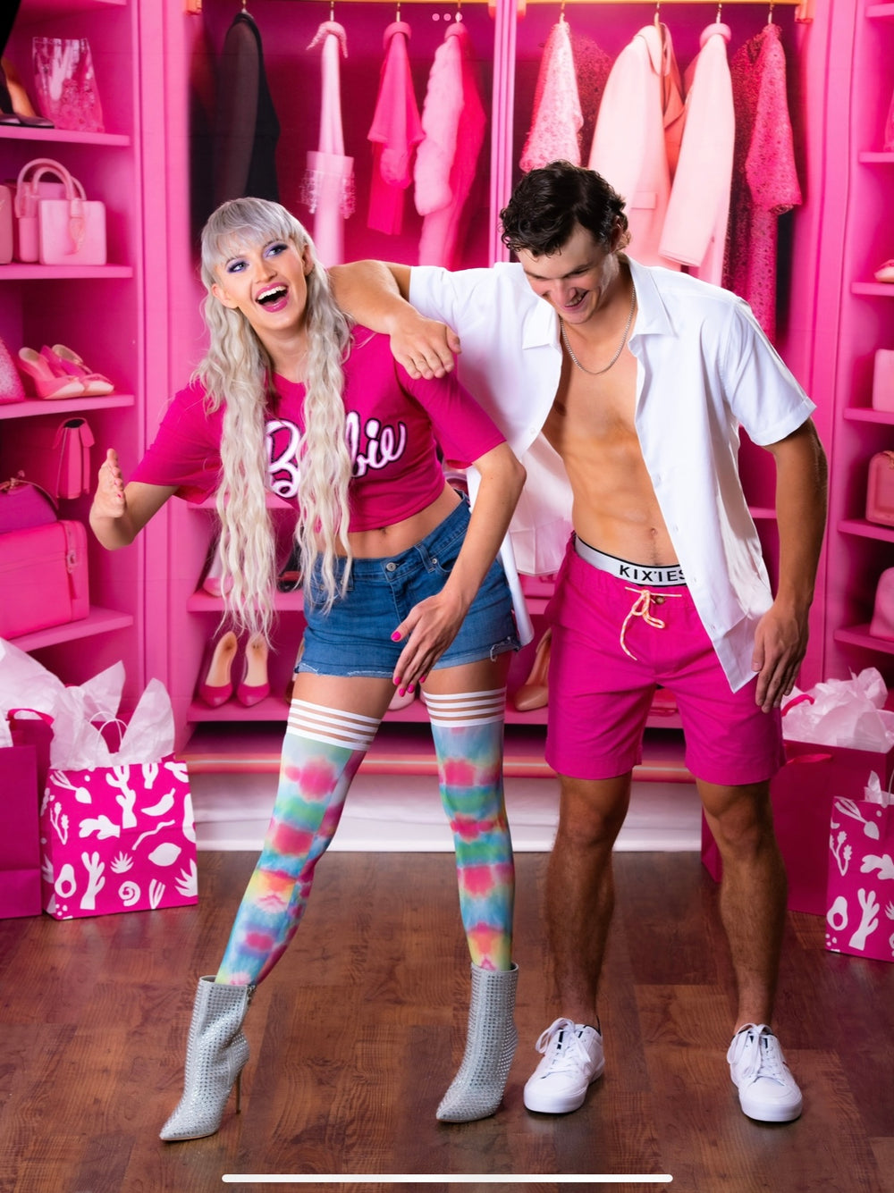 Gilly: Rainbow Tie Dye Thigh-Highs. Petite to Plus Size