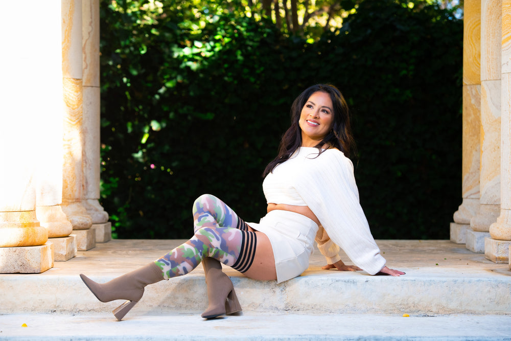 Alex: Camo Thigh-Highs. Petite to Plus Size.