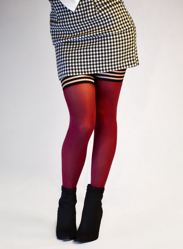 Heather: Cabernet Opaque Thigh Highs. Petite to Plus Size