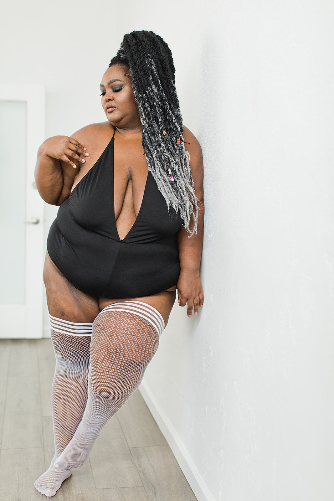 bbw fish nets Classic White Fishnet Thigh-Highs. Petite to Plus Size Stockings – Kix'ies