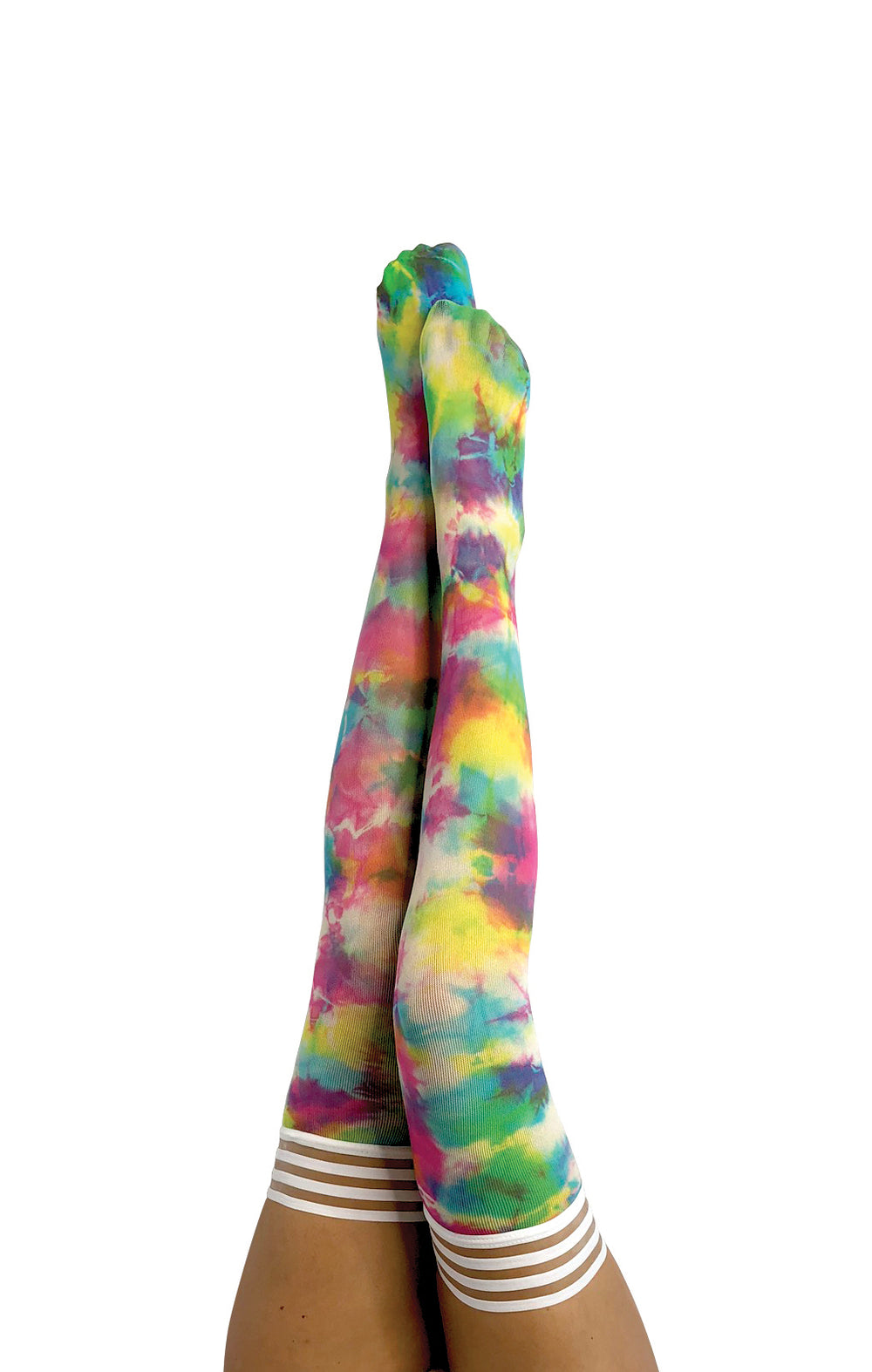 Tie Dye thigh high stockings, Kixies, Pride month, rainbow thigh highs, plus size, petite