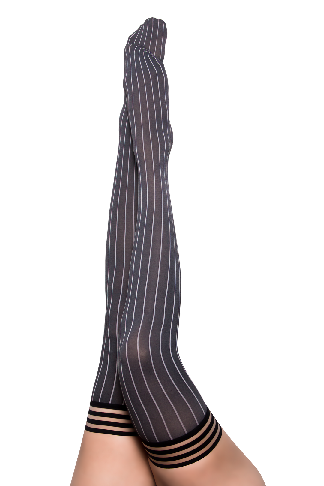 annaページ Soft Grey and White Pinstripe Thigh-Highs. Petite to Plus