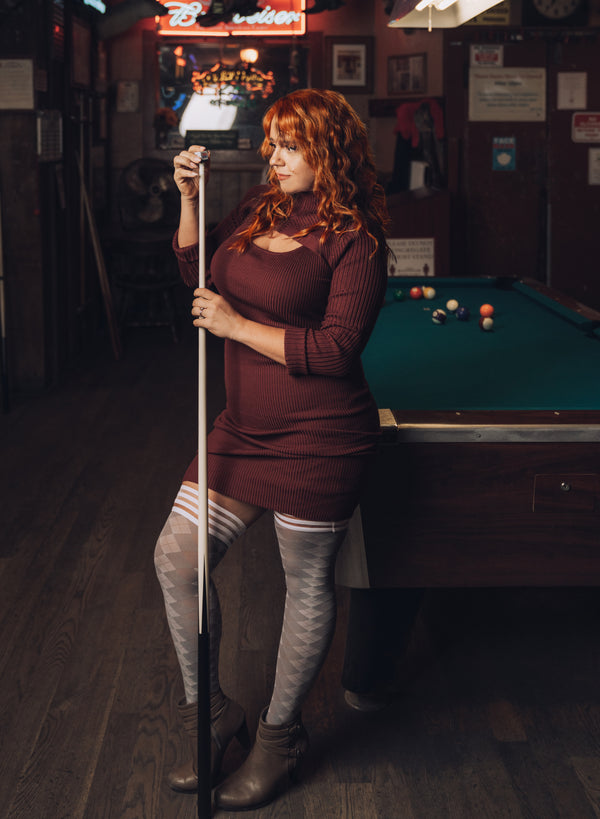 Par 4 - Grey Argyle Thigh Highs. Petite to Plus Size