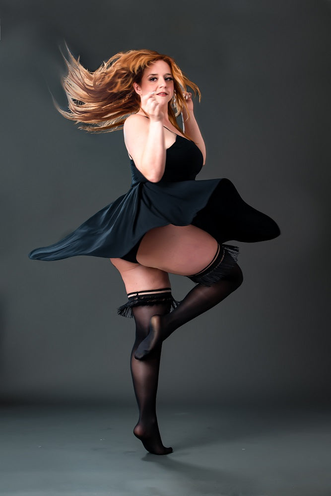 Keila: Fringe Opaque Black Thigh-High